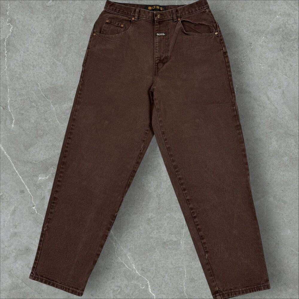 Vintage 90s Baggy Boss Dark Brown Denim Skater Surfer Jeans - 32x30